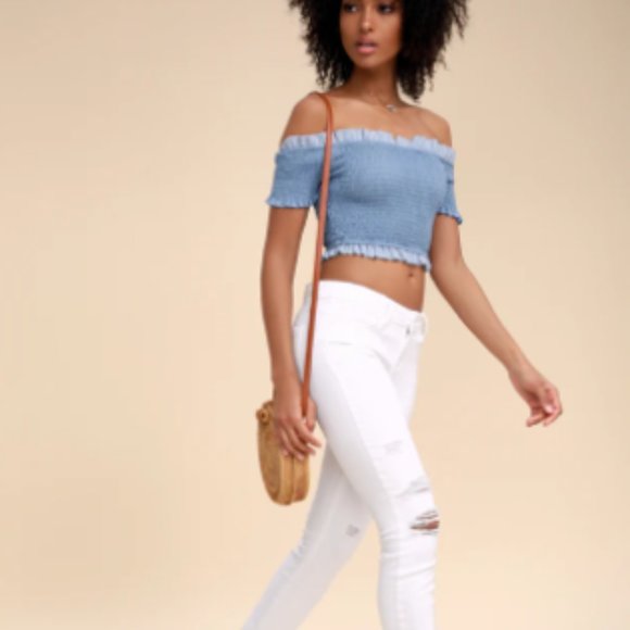 Lulu's Light Blue Smocked Crop Top - Picture 3 of 4